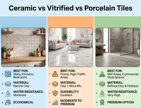 Ceramic vs Vitrified vs Porcelain Tiles